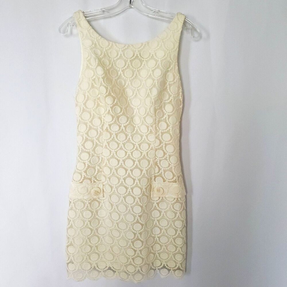 bebe Women's Dress Small Off-White Lace Sleeveless Short Fully Lined '50s